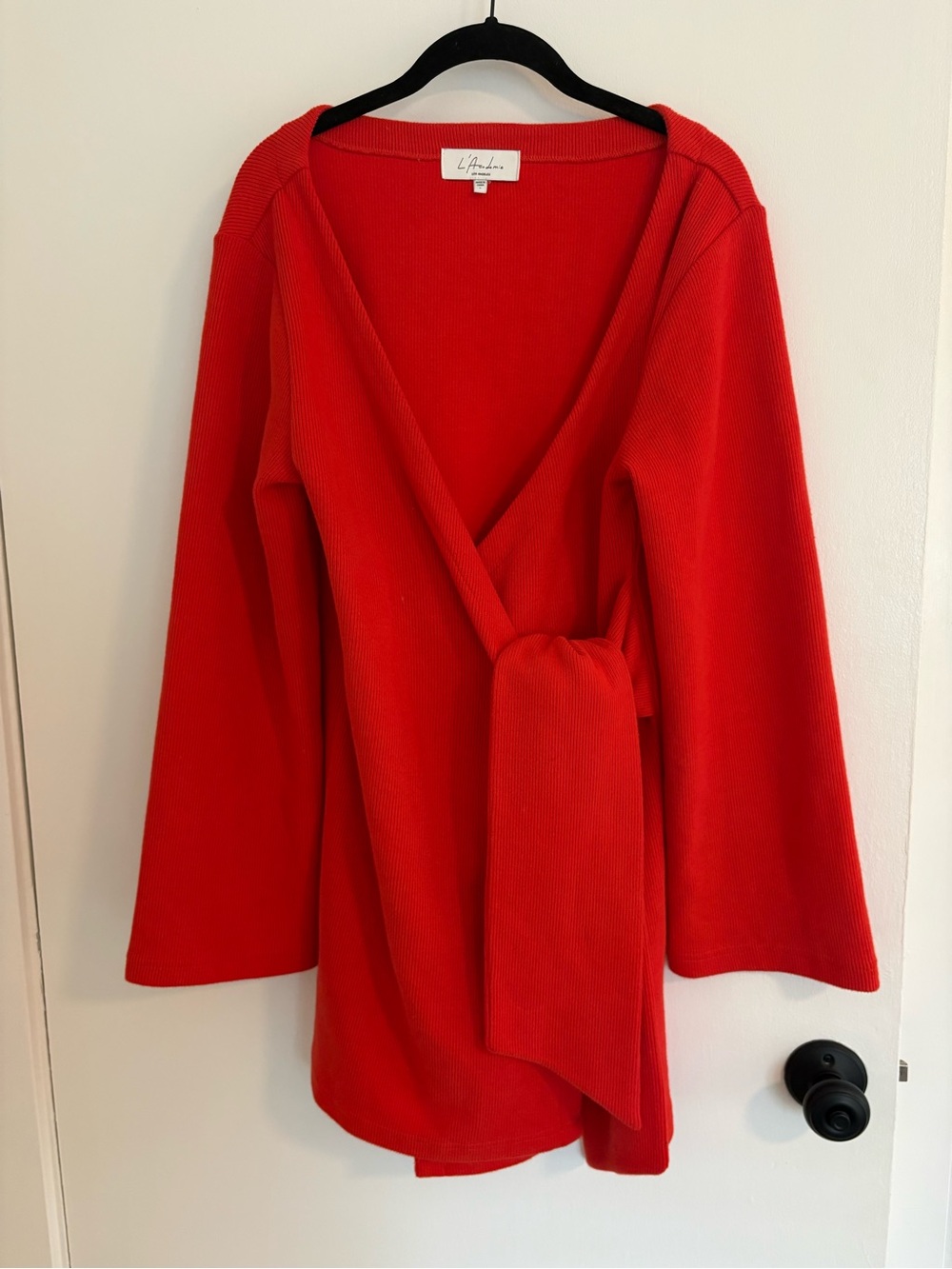 L’Academie Red Wrap V-Neck Sweater